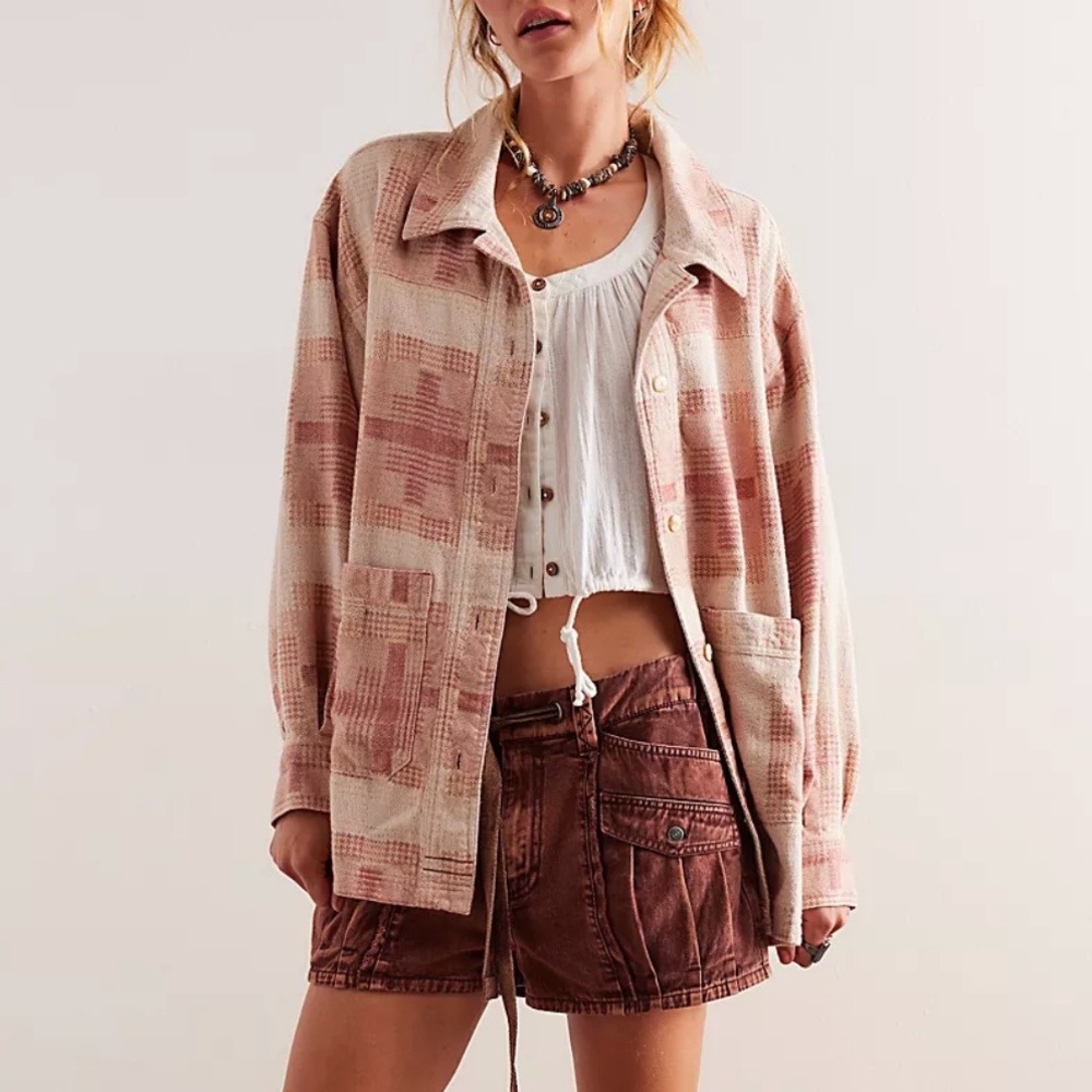 Free People We The Free Keep It Cozy Shirt in BERRY COMBO sz XS